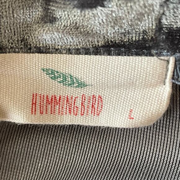 Hummingbird Crushed Velvet Long Sleeve Top Gray-Green Knotted Front Hem LARGE - Picture 5 of 6